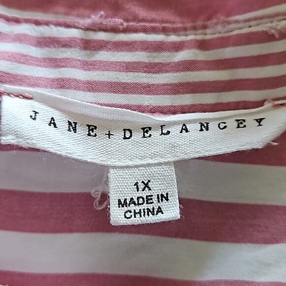 Jane + Delancey Women's Oversized Striped Button Back Shirt Pink & White Size 1X - Picture 4 of 7